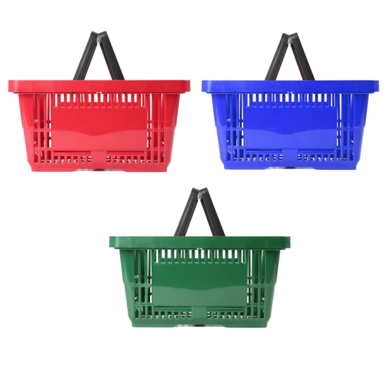 Plastic shopping baskets in 21 and 28 litre sizes