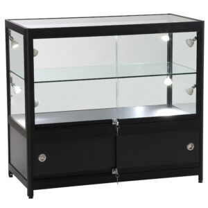 Black Aluminium & Glass Shop Storage Counter Empty