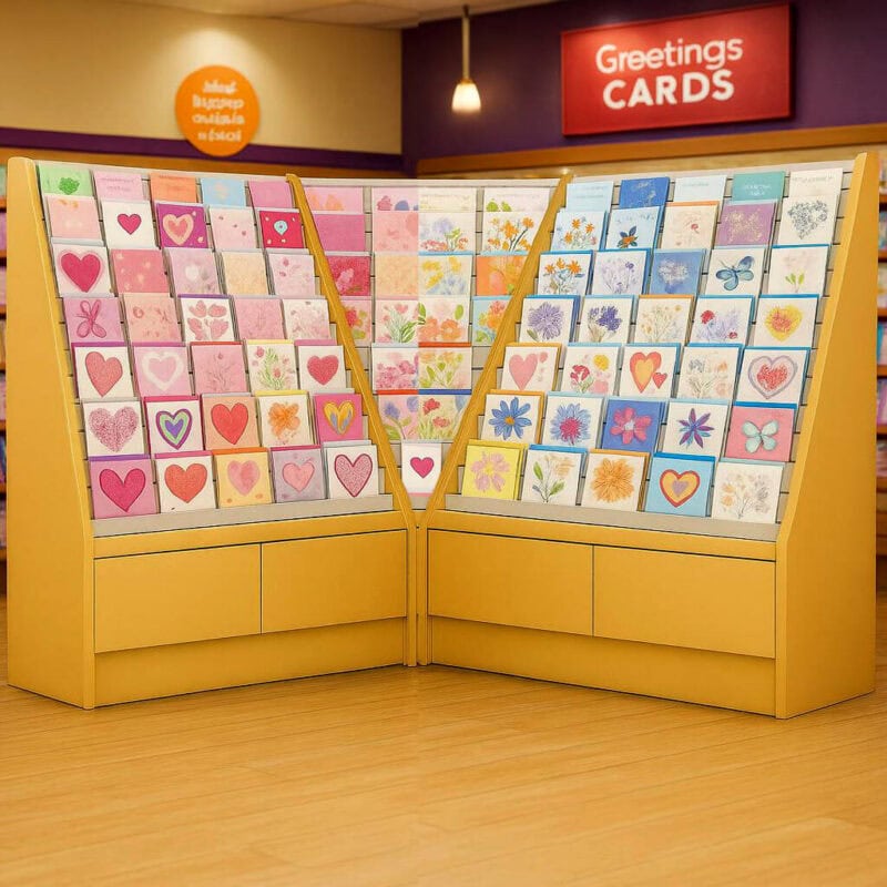Corner Greetings Card Display Unit in between two Straight Display Units