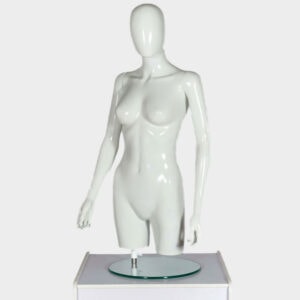 Female Torso Egg Head Mannequin Matt White With Arms