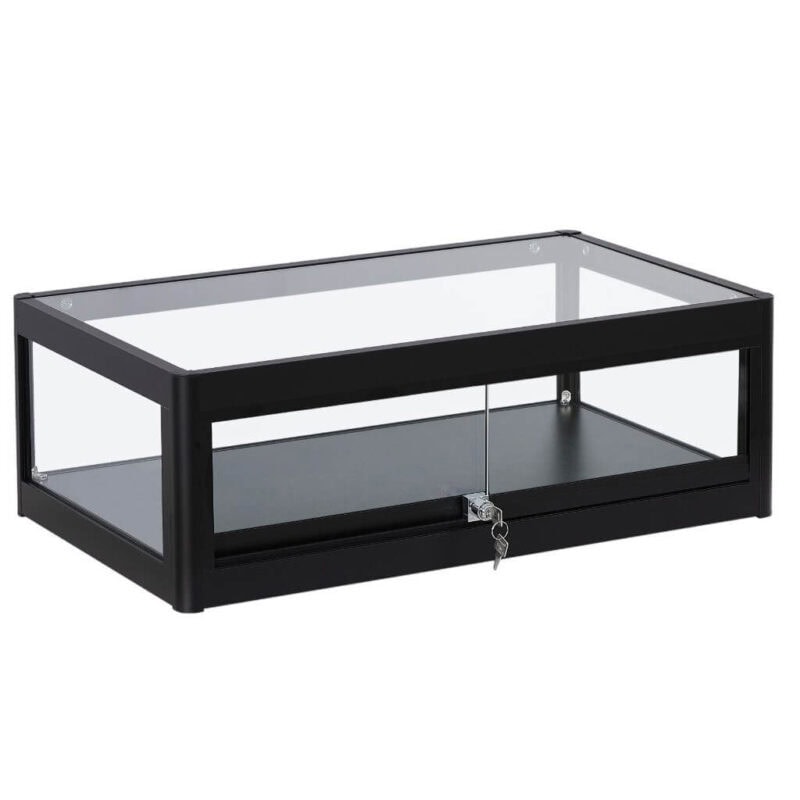 Countertop Glass Showcase Black angled view