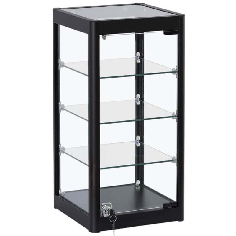 Countertop Glass Showcase Black front view angled view (Large)