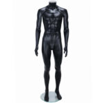 Matt black headless male shop mannequin chrome neck cap front view