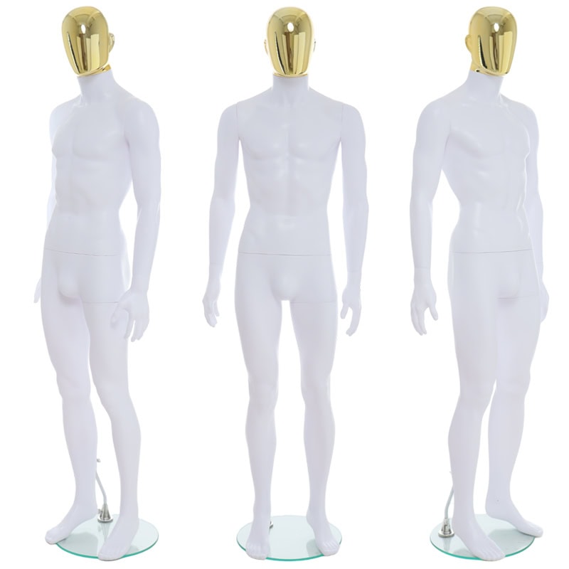 Male Gold Egg Head Mannequin Matt White - Uni-Shop Male Gold Egg Head Mannequin Matt White