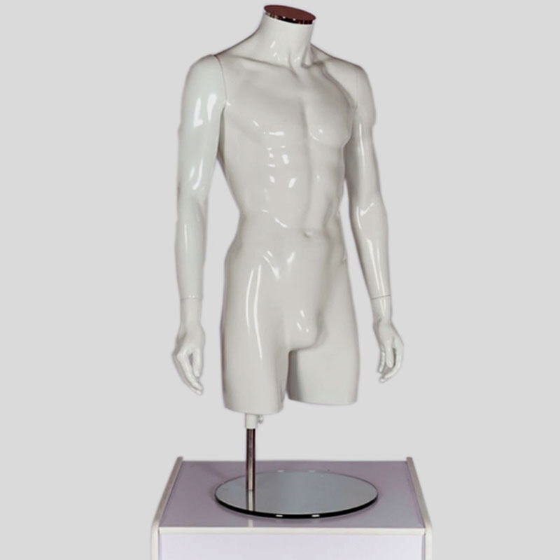 Male Torso Headless Mannequin Gloss White With Arms