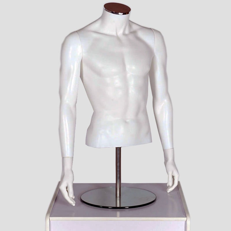 Matt White Male Headless Torso Mannequin With Chrome Neck And Arms - Uni-Shop Matt White Male Headless Torso Mannequin With Chrome Neck And Arms