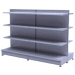 Silver Retail Gondola Shelving Joined