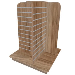 Slatwall Gondola 4-Way in a Light Walnut Finish with Aluminium Inserts