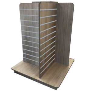 Slatwall 4-Way Gondola in a Pino Grey Finish with Aluminium Inserts