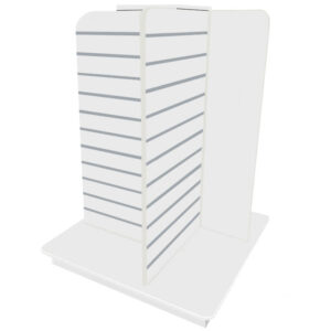 Slatwall 4-Way Gondola in a White Finish with Aluminium Inserts