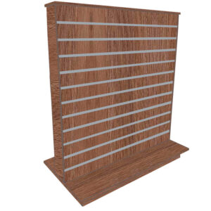 Slimline Slatwall Display Gondola in an Eternity Oak Finish with Aluminium Inserts