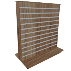 Slimline Slatwall Display Gondola in a Light Walnut Finish with Aluminium Inserts
