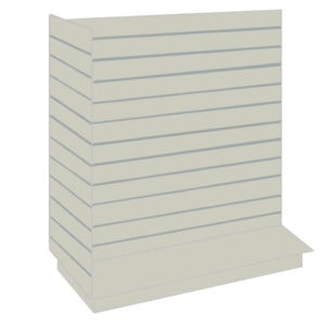 T-Shaped Slatwall Gondola Display in a Grey finish with Light Grey PVC Inserts