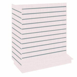 T-Shaped Slatwall Gondola Display in a Pino White finish with Light Grey PVC Inserts